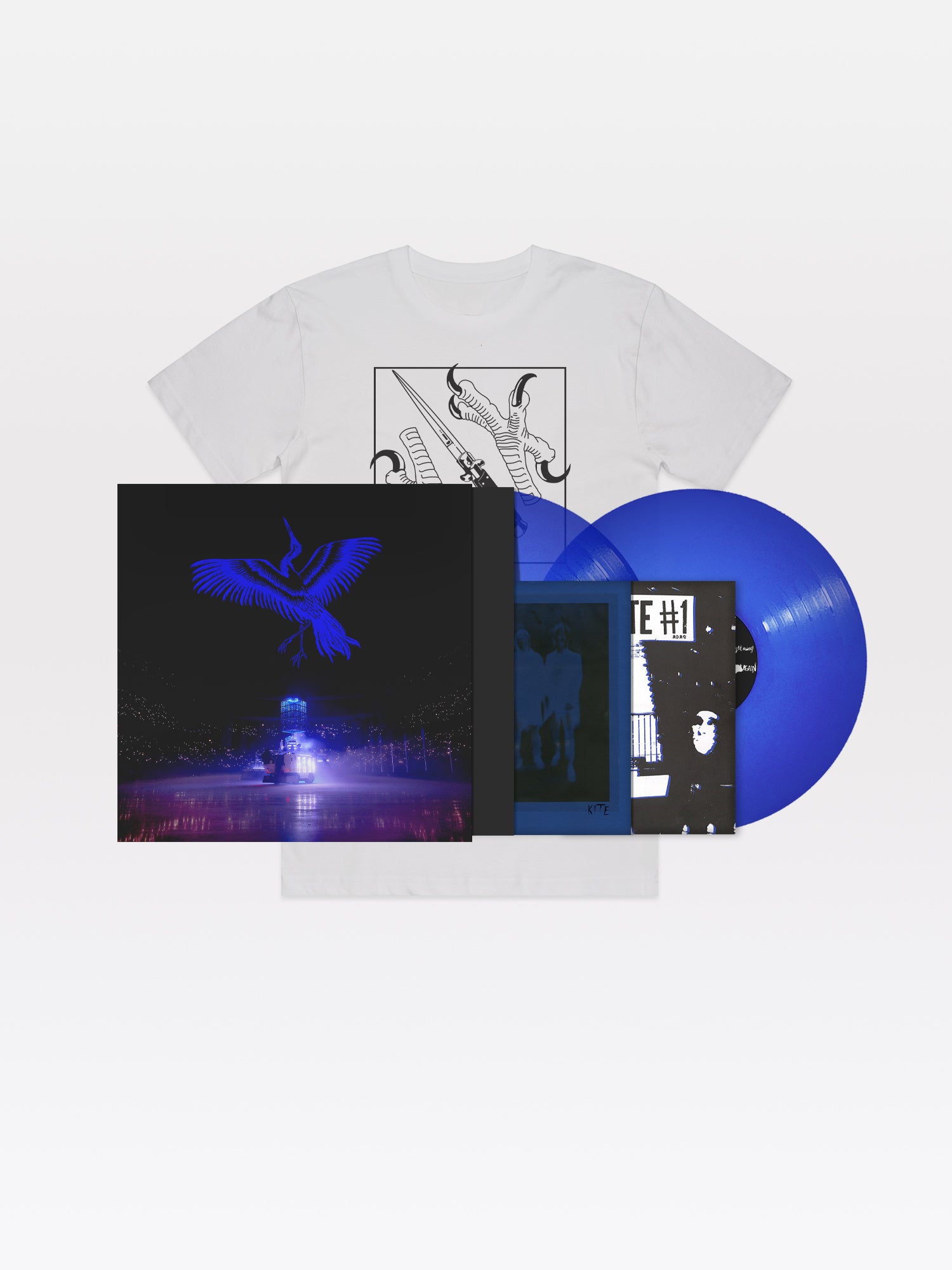Kite on Ice 2x12" Bundle: Vinyl (transparent blue), t-shirt (white), zine