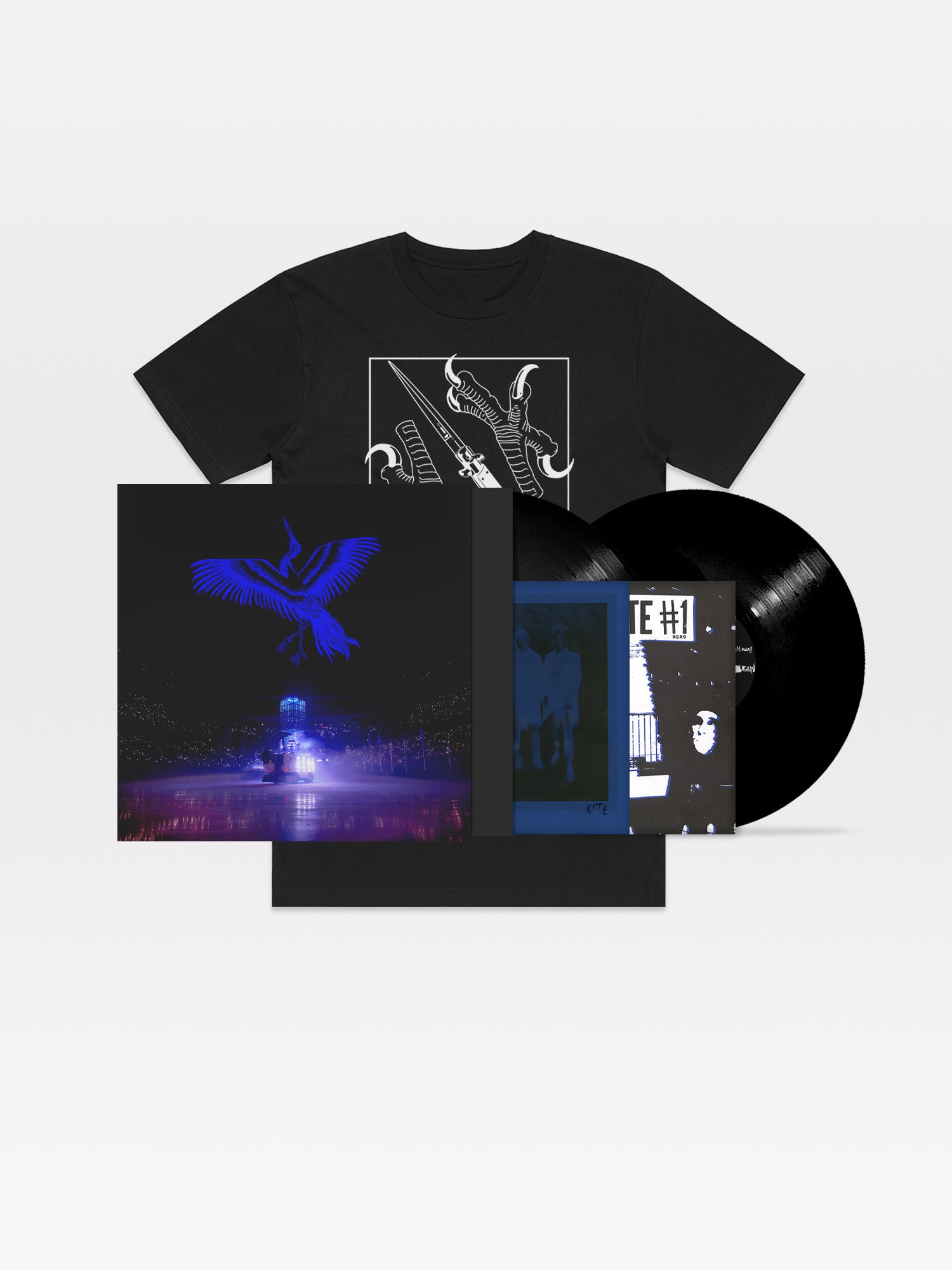 Kite on Ice 2x12" Bundle: Vinyl (black), t-shirt (black), zine