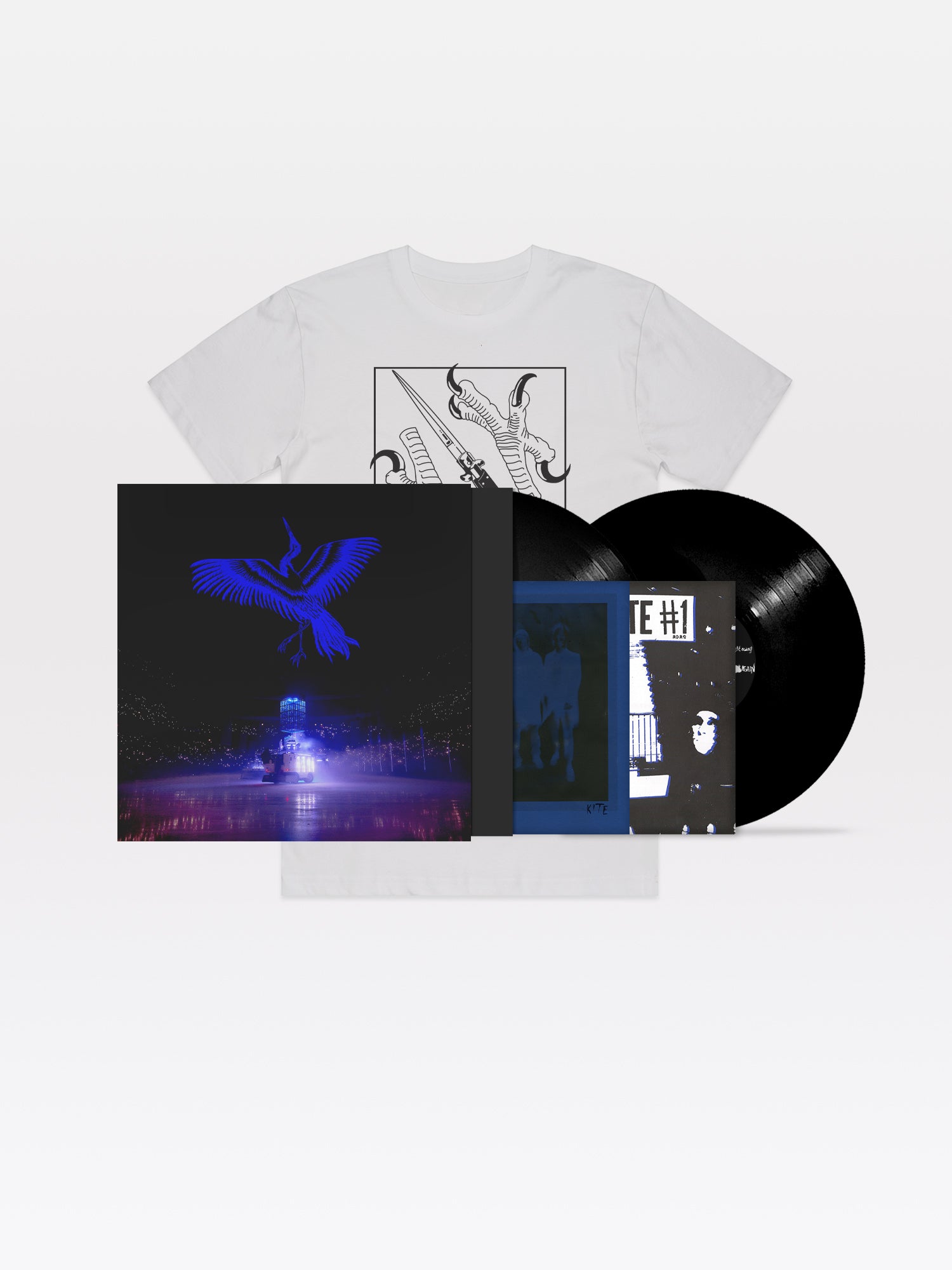 Kite on Ice 2x12" Bundle: Vinyl (black), t-shirt (white), zine