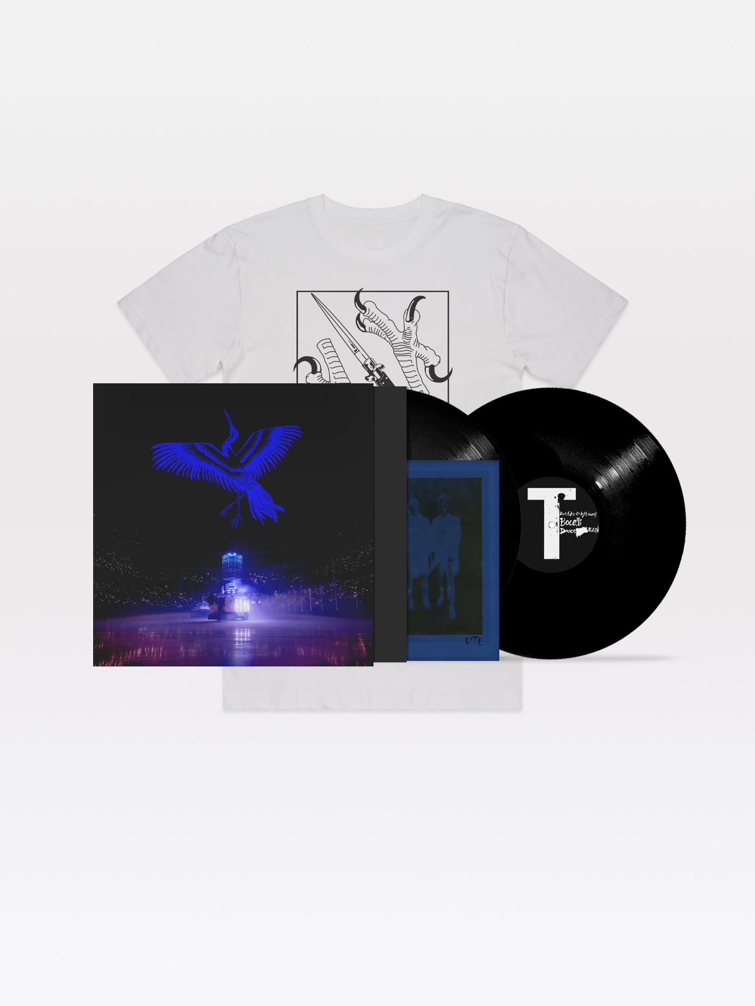 Kite on Ice 2x12" Bundle: Vinyl (black), t-shirt (white)